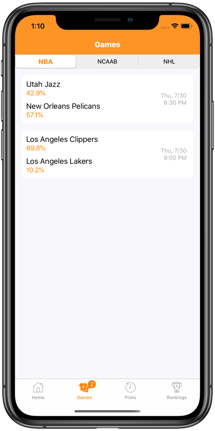 PocketPicks Games Screen