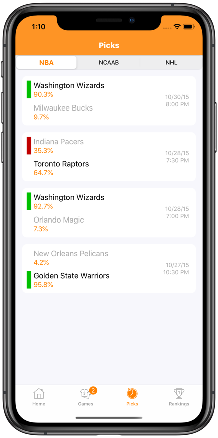 PocketPicks Picks Screen