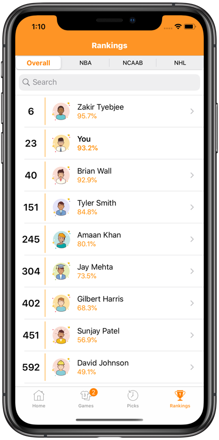 PocketPicks Rankings Screen